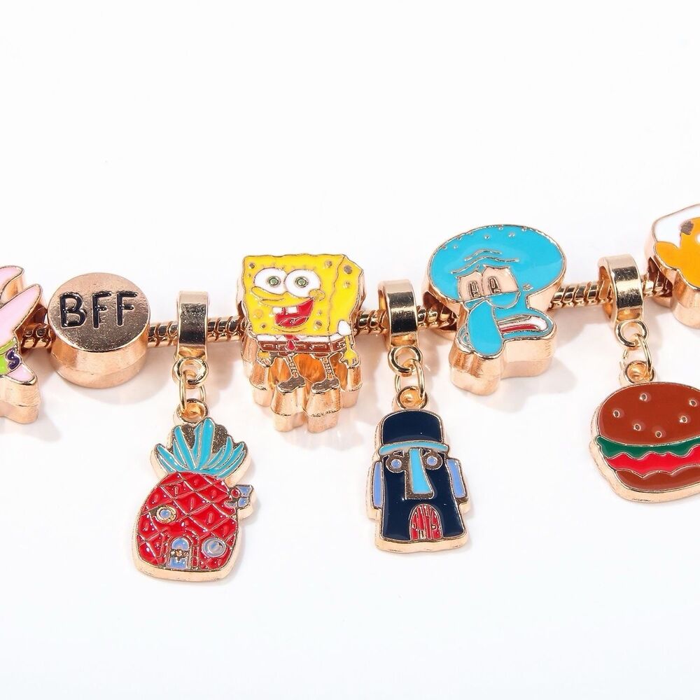 SpongeBob SquarePants Cartoon Charm Bracelet Gold Tone BFF Jewelry - Picture 5 of 7